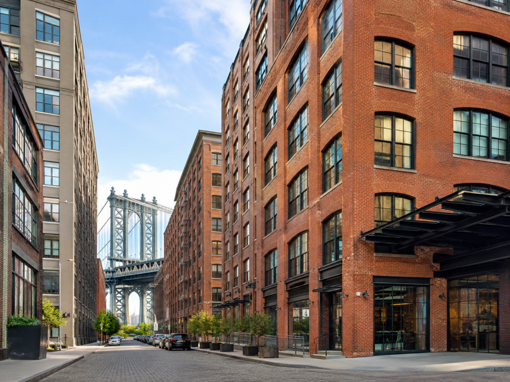 Converted brick warehouse and loft buildings in DUMBO, Brooklyn
